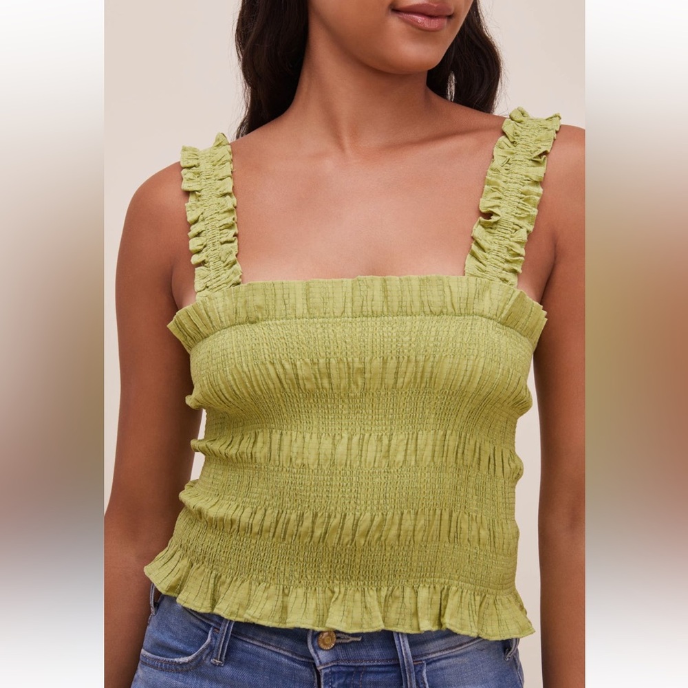 ASTR The Label Twiggy Smocked Tank in Olive Green